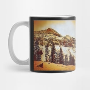 Sepia toned photo of snow capped mountains in Switzerland Mug